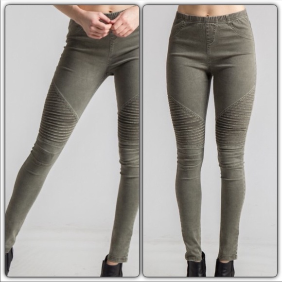 Olive Moto Leggings - Picture 3 of 4